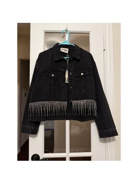 Savanna Jane Black Denim Jacket with Silver Beaded Fringe